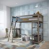 MAX & LILY SOLID WOOD TWIN SIZE HIGH LOFT BED WITH BOOKCASE + DESK IN CLAY FINISH