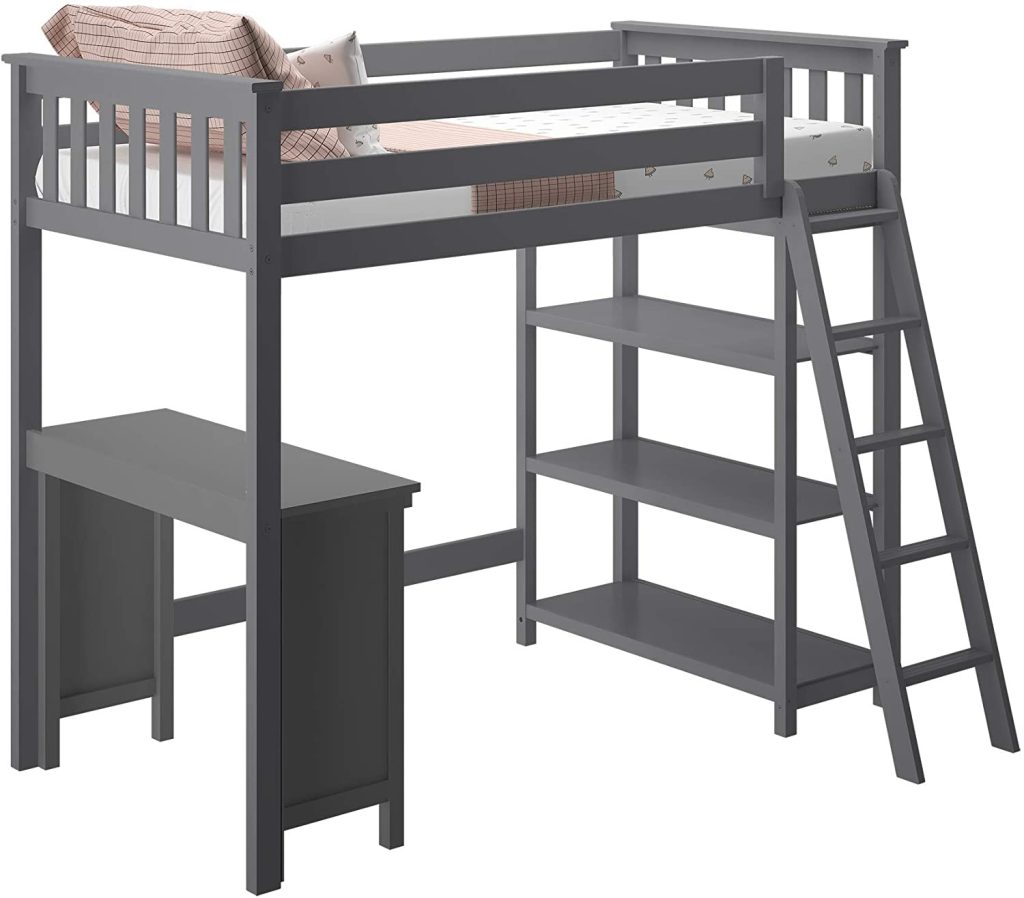 Ultimate Max & Lily Twin High Loft Bed with Bookcase and Desk