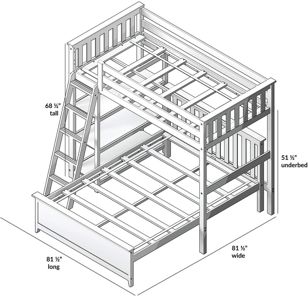 MAX & LILY SOLID WOOD TWIN OVER FULL L SHAPE BUNK BED WITH BOOKCASE IN CLAY FINISH