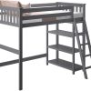 MAX & LILY SOLID WOOD TWIN SIZE HIGH LOFT BED WITH BOOKCASE IN GREY FINISH