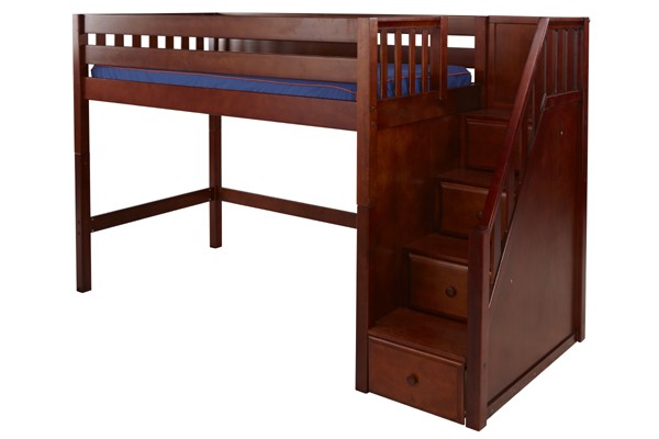 GALANT /  TWIN SIZE MID LOFT BED WITH STAIRS