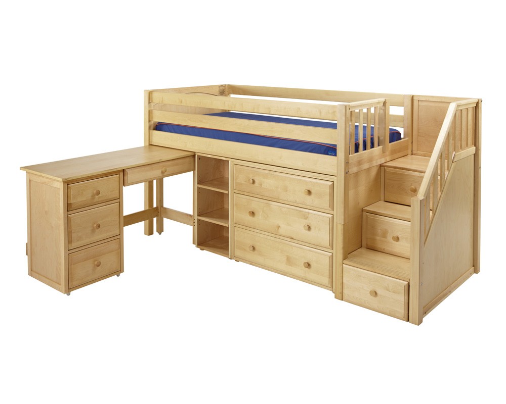 GREAT2L /  LOW LOFT BED WITH STAIRs - STORAGE & DESK  / TWIN