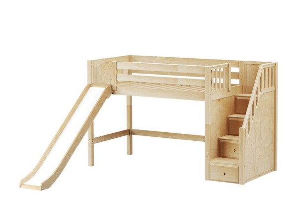 HERO / TWIN SIZE MID LOFT BED WITH STAIRS & SLIDE