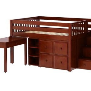 PERFECT4 / LOW LOFT BED WITH STAIRS - STORAGE & DESK / DOUBLE