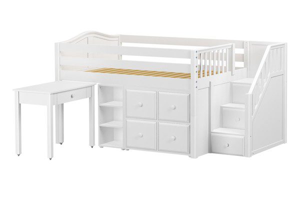 PERFECT4 / LOW LOFT BED WITH STAIRS - STORAGE & DESK / DOUBLE