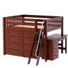 KONG24L / MID LOFT BED WITH STORAGE & DESK / DOUBLE