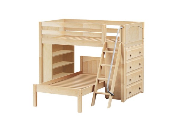 KATCHING6/  MID LOFT BED WITH PLATFORM BED & STORAGE  / TWIN / TWIN