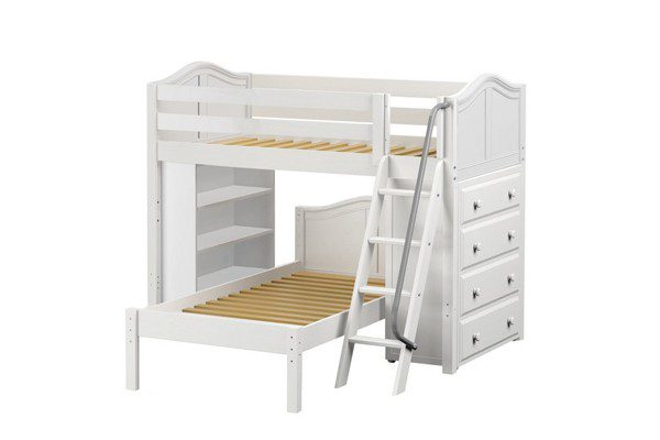 KATCHING6/  MID LOFT BED WITH PLATFORM BED & STORAGE  / TWIN / TWIN
