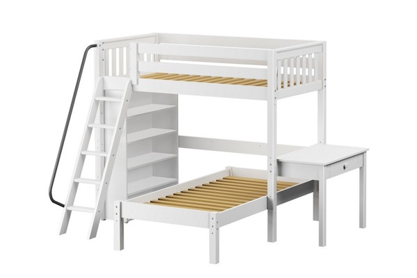 KNOCKOUT7 / HIGH LOFT BED WITH PLATFORM BED - DESK & STORAGE  / TWIN / TWIN