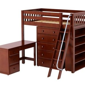 EMPEROR23L /  HIGH LOFT BED WITH DESK & STORAGE / TWIN