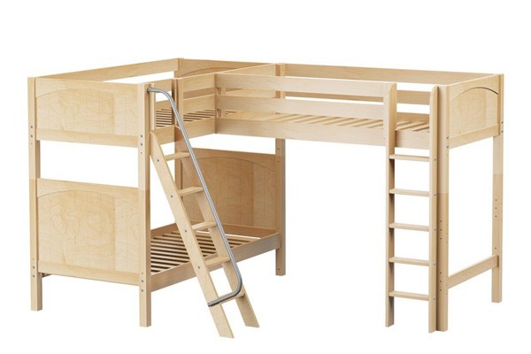 TRIO/ HIGH CORNER LOFT BUNK WITH LADDERS / 3 TWIN BEDS