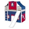 AWESOME21 / TWIN SIZE MID LOFT BED STRAIGHT LADDER - SLIDE & FABRICS