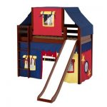 AWESOME29 / TWIN SIZE MID LOFT BED STRAIGHT LADDER - SLIDE & FABRICS