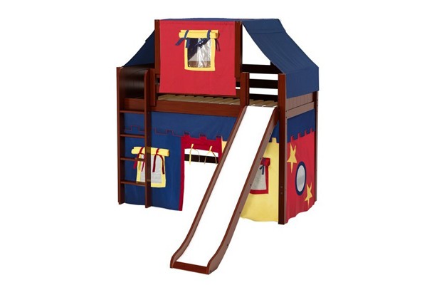 AWESOME29 / TWIN SIZE MID LOFT BED STRAIGHT LADDER - SLIDE & FABRICS