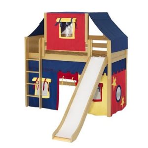 AWESOME29 / TWIN SIZE MID LOFT BED STRAIGHT LADDER - SLIDE & FABRICS