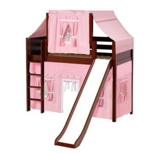 AWESOME23 / TWIN SIZE MID LOFT BED STRAIGHT LADDER - SLIDE & FABRICS