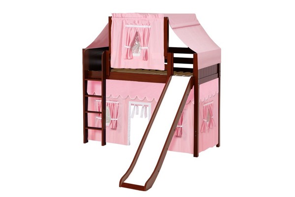 AWESOME23 / TWIN SIZE MID LOFT BED STRAIGHT LADDER - SLIDE & FABRICS