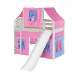 AWESOME28 / TWIN SIZE MID LOFT BED STRAIGHT LADDER - SLIDE & FABRICS