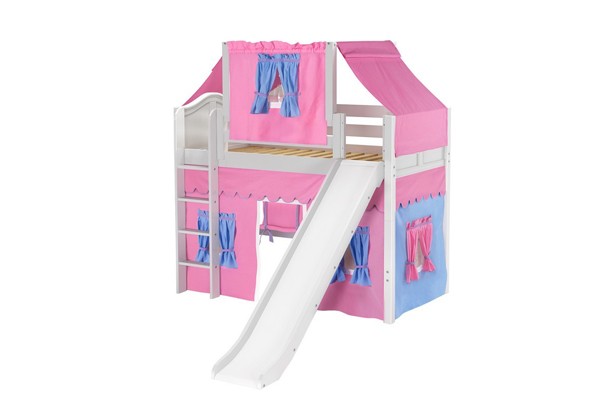 AWESOME28 / TWIN SIZE MID LOFT BED STRAIGHT LADDER - SLIDE & FABRICS