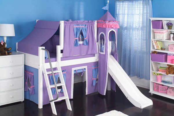 WOW27 /  TWIN SIZE CASTLE LOFT BED WITH SLIDE & TENT