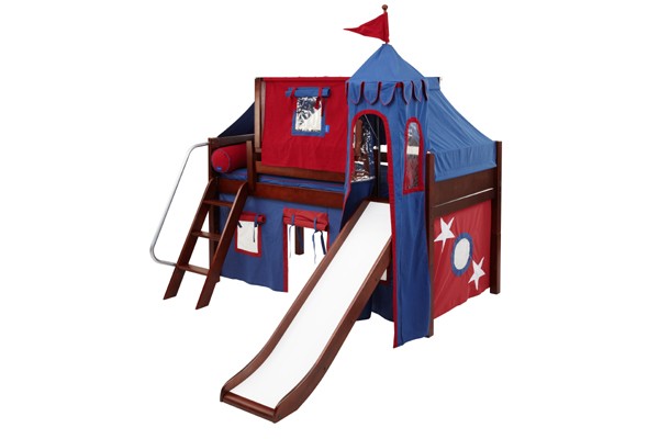 WOW21 / TWIN SIZE CASTLE LOFT BED WITH SLIDE & TENT