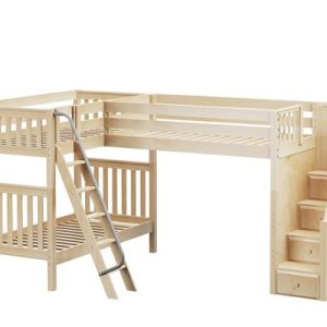 TROIKA / HIGH CORNER LOFT BUNK BED  WITH LADDER & STAIRS / TWIN-TWIN