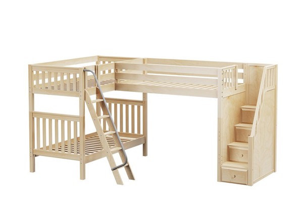TROIKA / HIGH CORNER LOFT BUNK BED  WITH LADDER & STAIRS / TWIN-TWIN