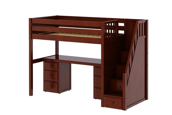 STAR13 / HIGH LOFT BED WITH STAIRCASE & DESK / TWIN