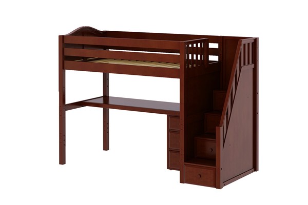 STAR12 / HIGH LOFT BED WITH STAIRCASE & DESK / TWIN