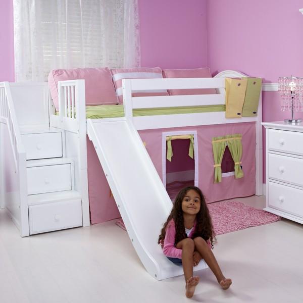 Delicious WC Twin Low Loft Bed with Stairs and Slide
