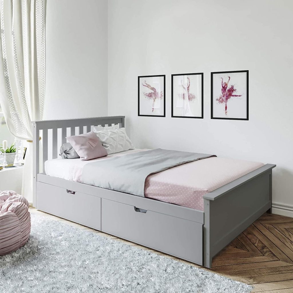 Max And Lily Full Platform Bed With Storage Drawers In Grey