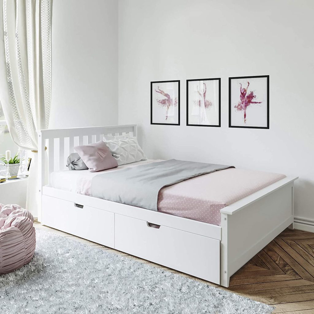 Max And Lily Full Platform Bed With Storage Drawers In White