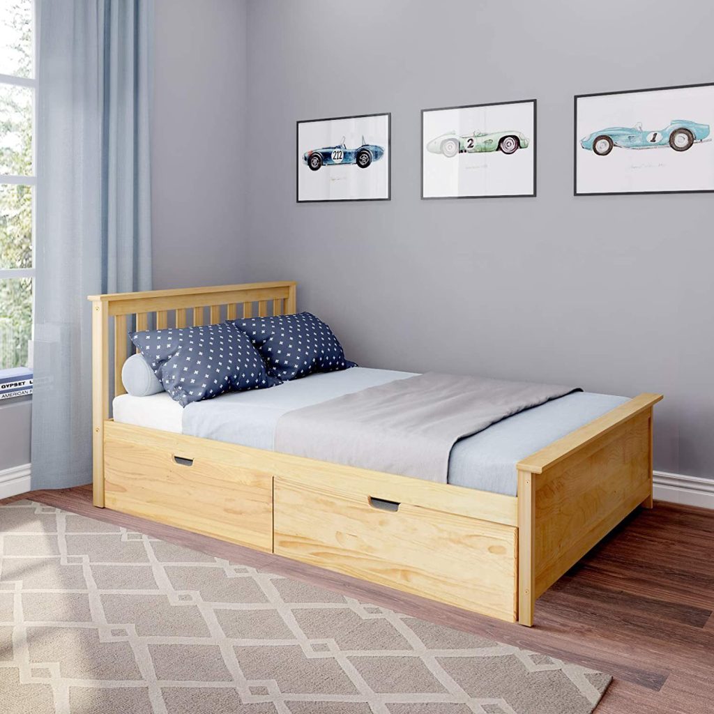 Max and Lily Solid Wood Full Size Platform Bed In Natural Finish With Storage