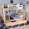 Max and Lily Solid Wood Twin Over Full Bunk Bed With Storage In Natural