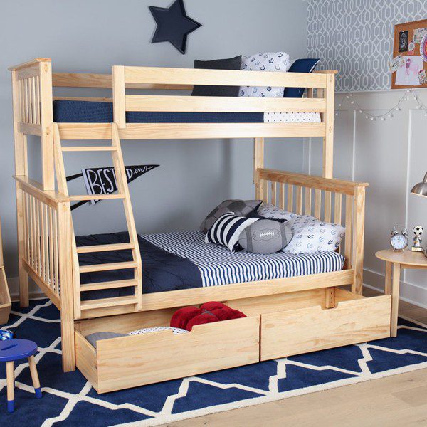 Max and Lily Solid Wood Twin Over Full Bunk Bed With Storage In Natural