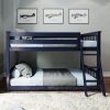 MAX AND LILY SOLID WOOD TWIN OVER TWIN LOW BUNK BED IN BLUE FINISH