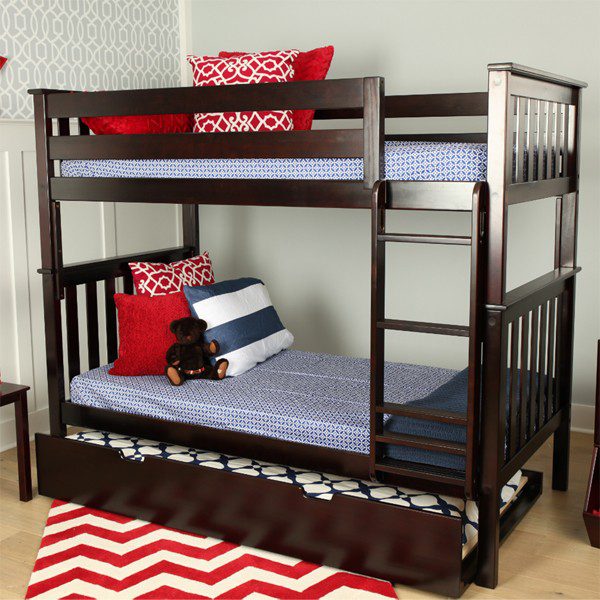 Max and Lily Twin Over Twin Bunk Bed with Trundle in Espresso