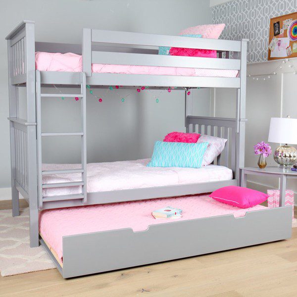 Max and Lily Twin Over Twin Bunk Bed With Trundle in Grey