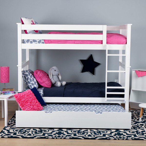 Max and Lily Twin Over Twin Bunk Bed With Trundle in White