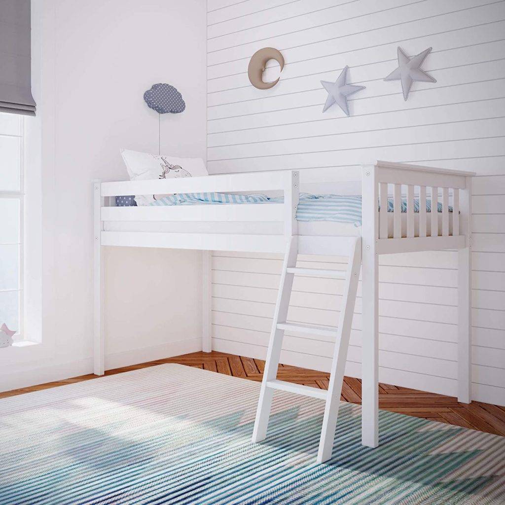 Max &Amp; Lily Solid Wood Twin Low Loft Bed With Angle Ladder In White