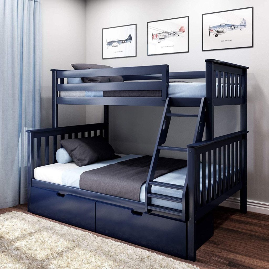 Twin Over Full Bunk Bed with Storage in Blue