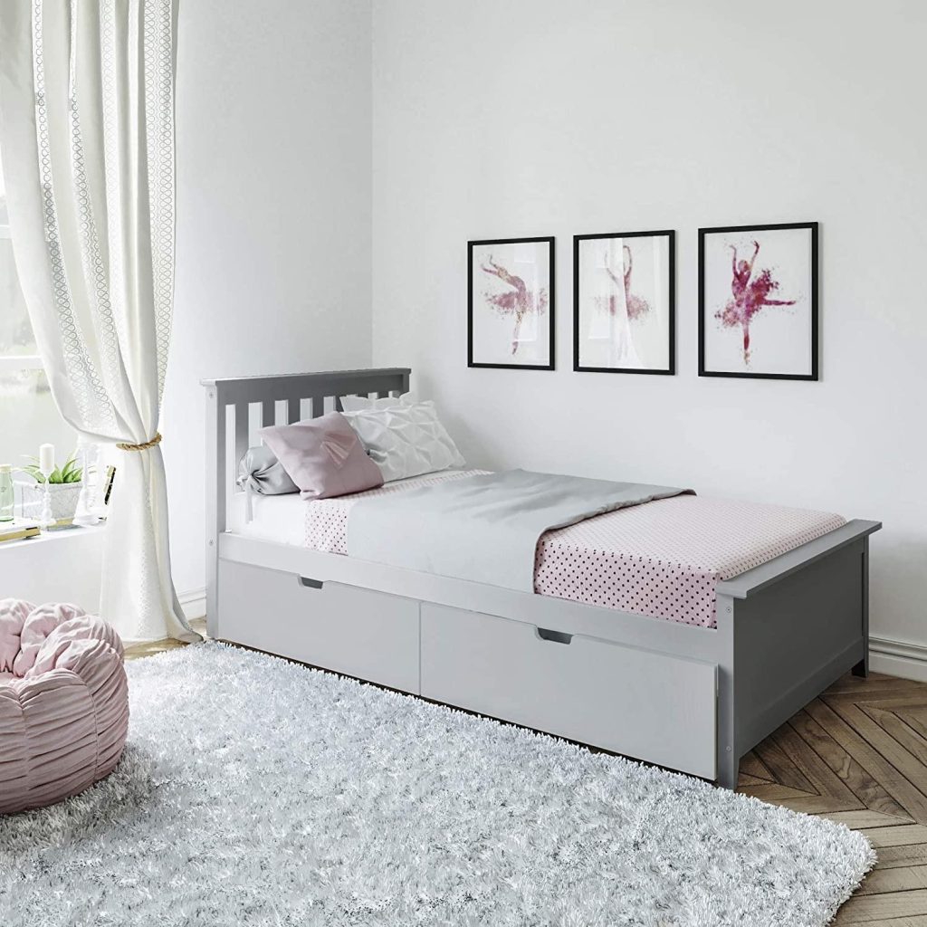 Max & Lily Twin Platform Bed With Storage Drawers in Grey