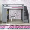 Solid Wood Brighton Twin Loft Bed With Stairs and Desk In Grey