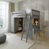 Solid Wood Kensington Twin Loft Bed With Desk and Storage In Grey