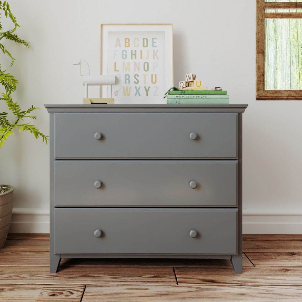 Solid Wood Max and Lily 3 Drawer Dresser in Grey Finish