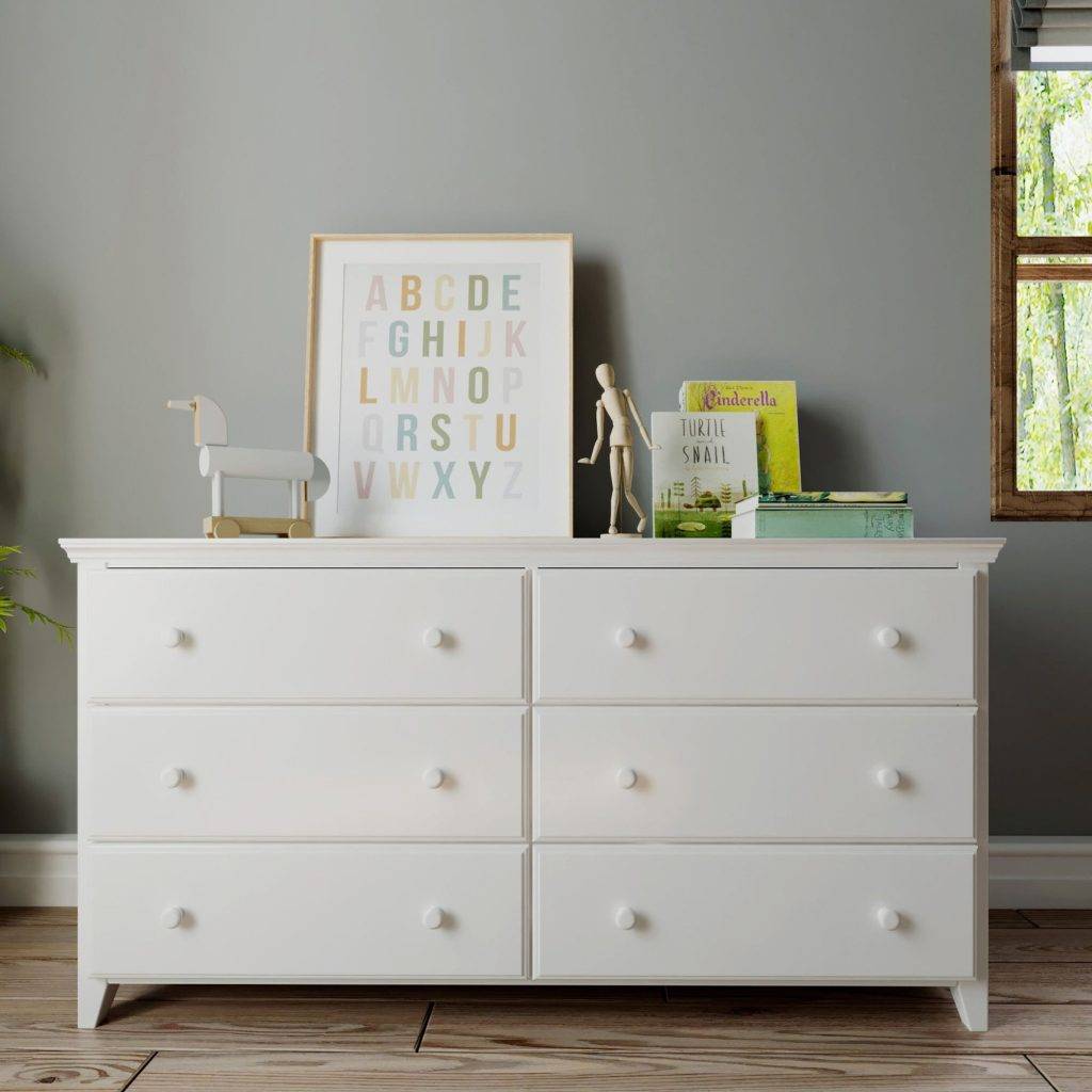Solid Wood Max And Lily 6 Drawer Dresser In White Finish