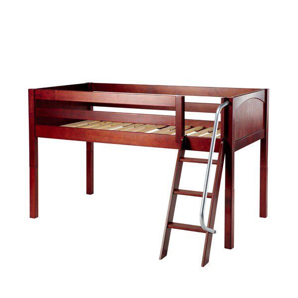 Solid Wood Maxtrix Easy Rider CP Twin Low Loft Bed with Ladder In Chestnut