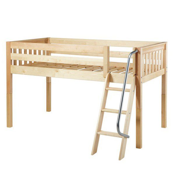 Solid Wood Maxtrix Easy Rider NS Twin Low Loft Bed with Ladder In Natural Natural