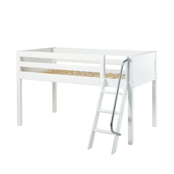Solid Wood Maxtrix Easy Rider WP Twin Low Loft Bed with Ladder In White