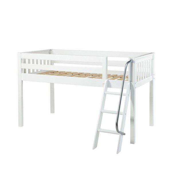 Solid Wood Maxtrix Easy Rider WS Twin Low Loft Bed with Ladder In White